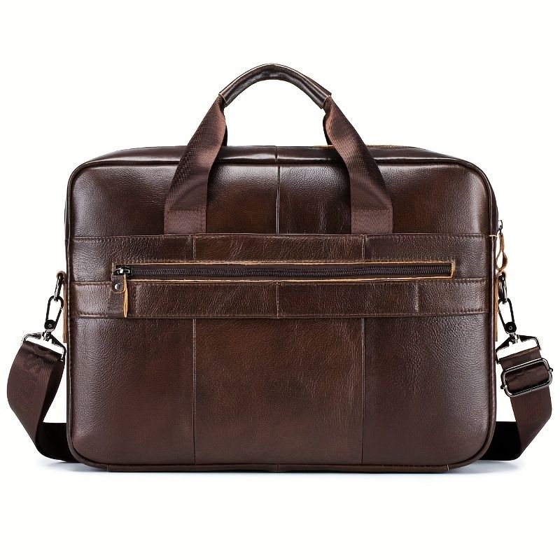 1pc Men's Briefcase, Genuine Leather Men's Bag, Official Bag, 15 Inch Computer Bag, Men's Portable Shoulder Business Bag