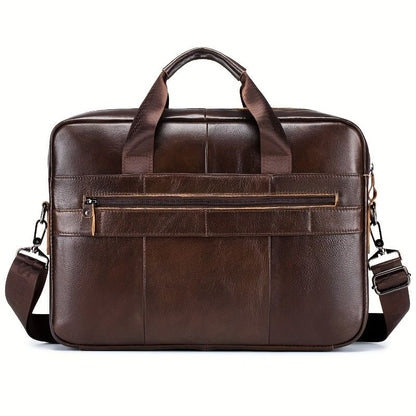 1pc Men's Briefcase, Genuine Leather Men's Bag, Official Bag, 15 Inch Computer Bag, Men's Portable Shoulder Business Bag