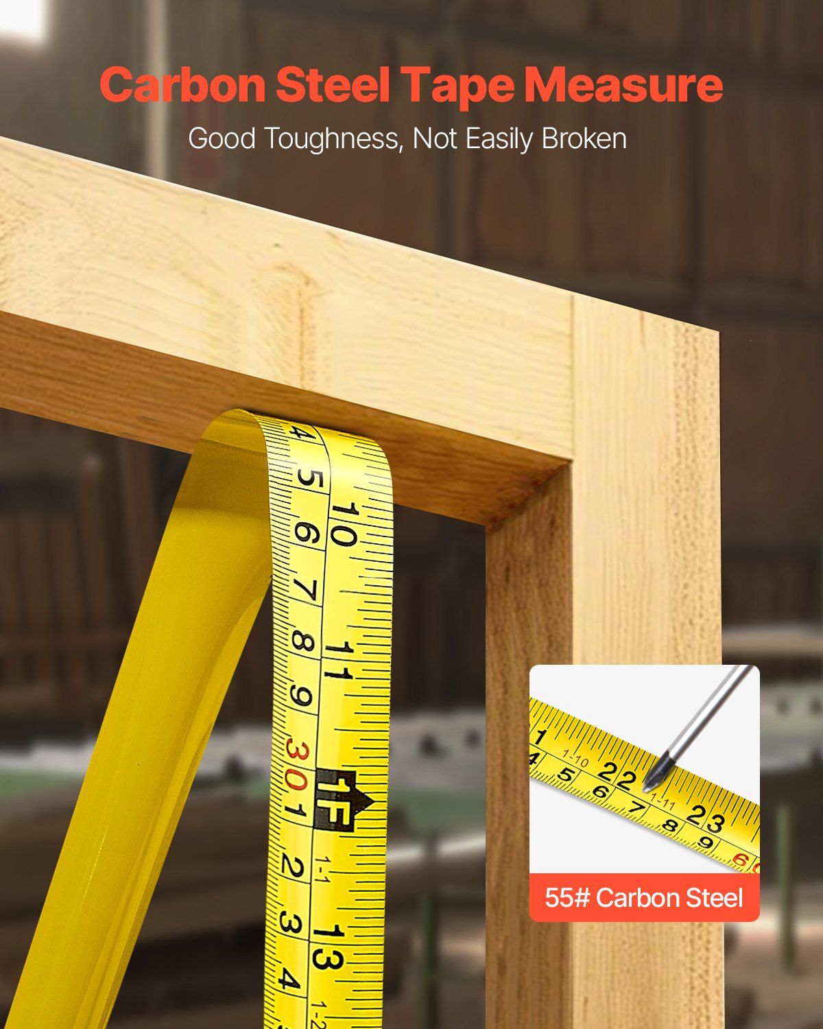 Tape Measure 25ft Retractable Imperial Metric ABS Case for Outdoor Decoration