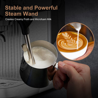 PlumChef Espresso Machine 20 Bar Professional Compact Household Coffee Espresso Maker with Milk Frother Steam Wand Temperature Gauge 34oz Water Tank Low Noise Coffee Machine for Latte Cappuccino