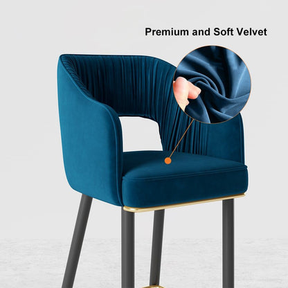 Modern Velvet Bar Stools with Upholstery Blue