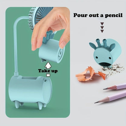 Cute Cartoon USB Fans With Pen Holder Pencil Sharpener; Rechargeable Fan For Children Business Gift