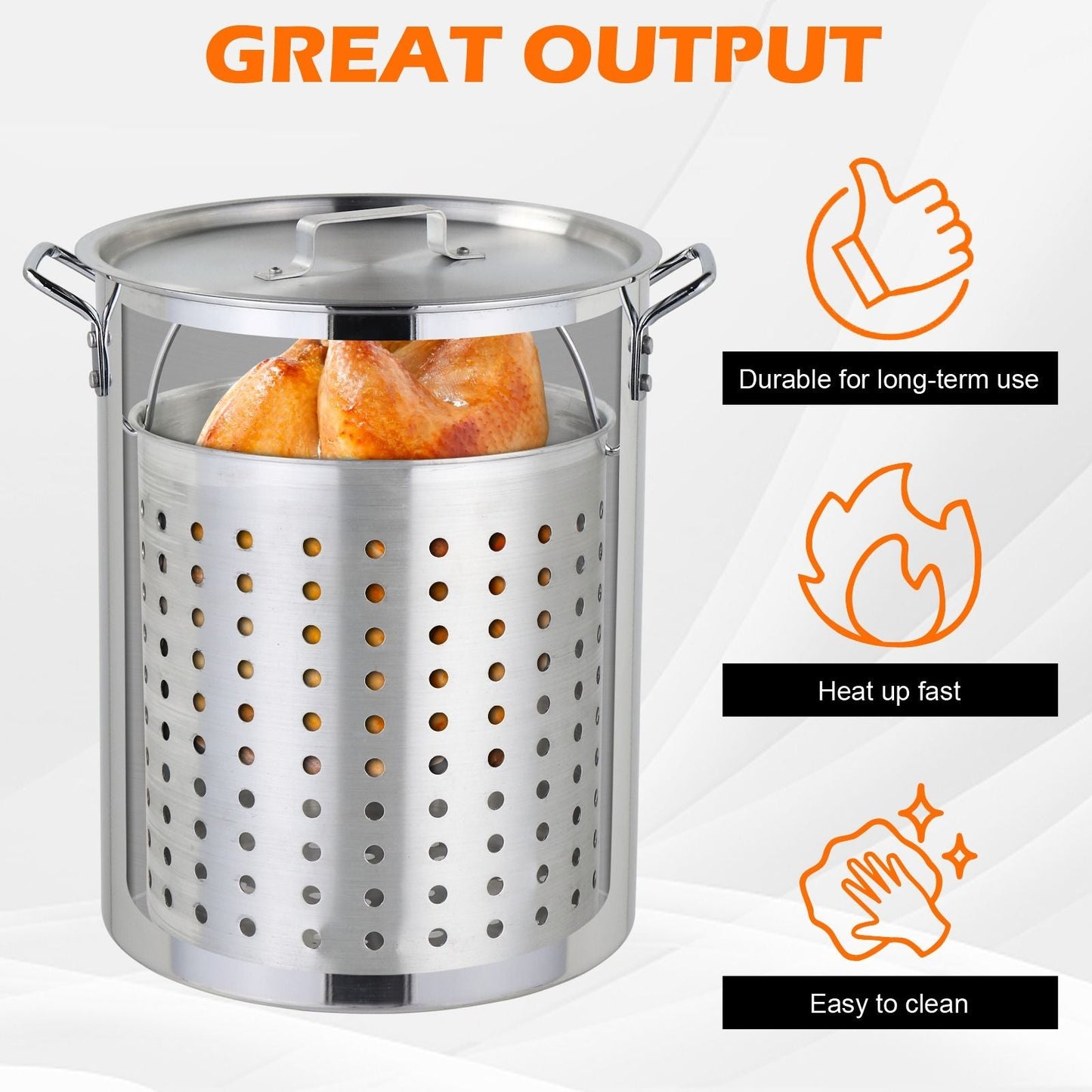30QT Propane Turkey Fryer Set Silver Aluminum Pot with Black Round Iron Stand Outdoor Gas Deep Fryer Kit for Frying Turkey Seafood and Boiling Crawfish Backyard Cooking Equipment