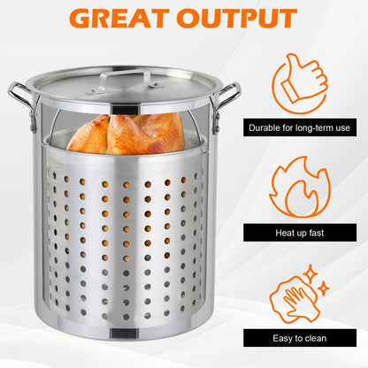 30QT Propane Turkey Fryer Set Silver Aluminum Pot with Black Round Iron Stand Outdoor Gas Deep Fryer Kit for Frying Turkey Seafood and Boiling Crawfish Backyard Cooking Equipment