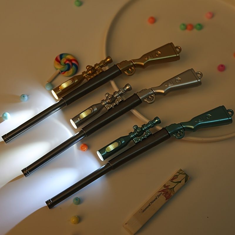 3pcs Creative 98K Sniper Gun Shaped Gel Pen With Light, Cute Rifle Shaped Fountain Pen, Personalized Office Stationery Signature Pen Writing Test Pen For Students 0.5mm Black Needle Tube Refill