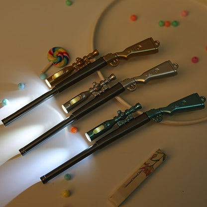 3pcs Creative 98K Sniper Gun Shaped Gel Pen With Light, Cute Rifle Shaped Fountain Pen, Personalized Office Stationery Signature Pen Writing Test Pen For Students 0.5mm Black Needle Tube Refill