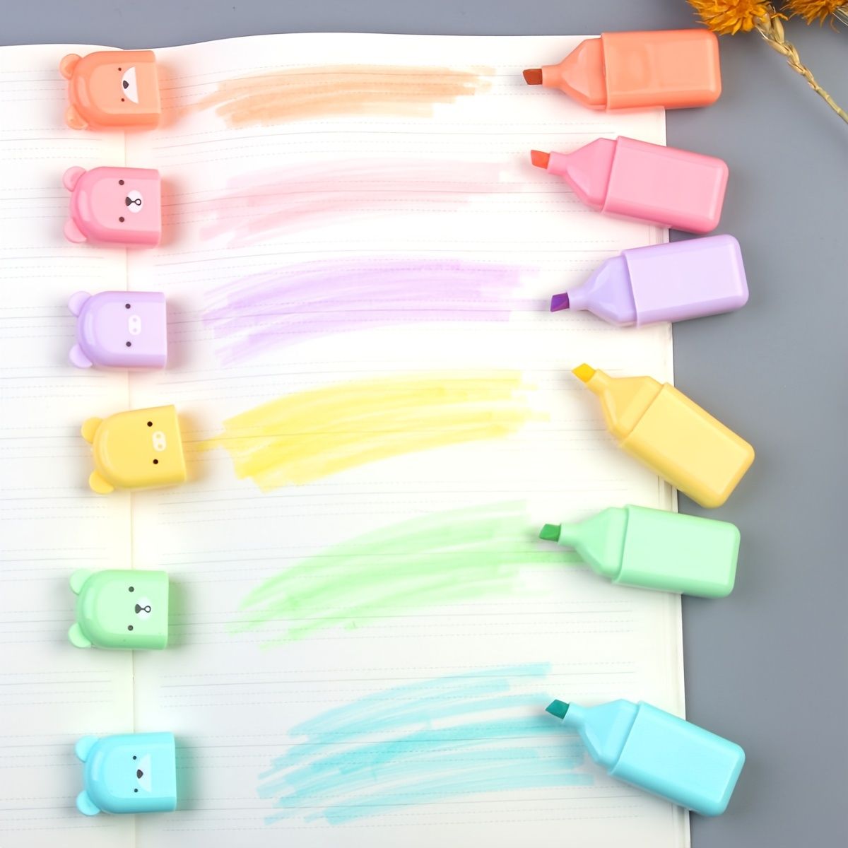 6pcs/set Tiny Markers Fluorescent Colors Mini Highlighter Pen Chisel Tip Cute Kawaii Design