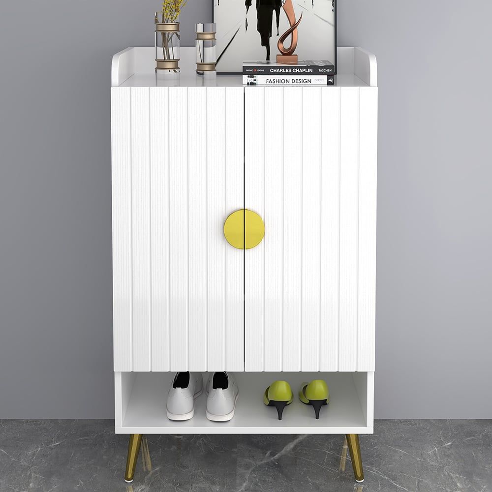 Yellar Nordic Entryway White Shoe Storage Cabinet with Doors & Open Shelves 5-Tier
