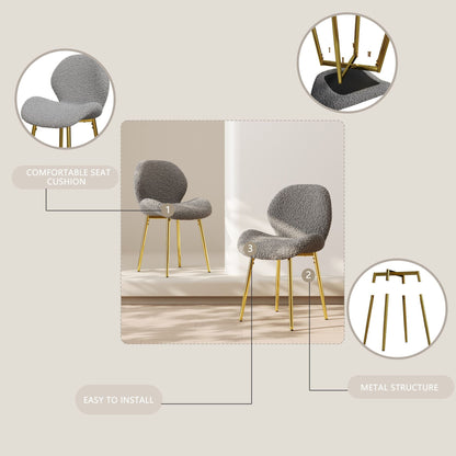 Modern minimalist white teddy velvet Dining Chairs Set of 2 with sturdy gold metal legs and comfortable backrest design, suitable for restaurants, kitchens, and offices.