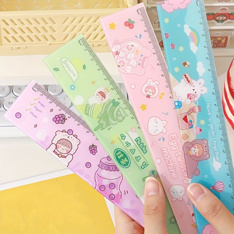 Cartoon Acrylic Ruler Student Office Drawing Measuring Ruler Color Cute 7.87inch Ruler Daily Office Supplies