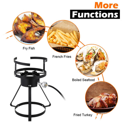 30QT Propane Turkey Fryer Set Silver Aluminum Pot with Black Round Iron Stand Outdoor Gas Deep Fryer Kit for Frying Turkey Seafood and Boiling Crawfish Backyard Cooking Equipment