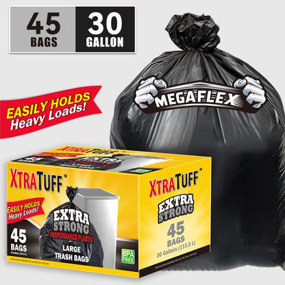 45 Pieces Puncture Tear Resistant Trash Bags, 30 Gallon Capacity, Multipurpose Cleaning Supplies For Industrial, Garden, Home, And Commercial Use - Durable, Leak-Proof