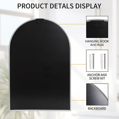 Arched Wall Mirror, 24"×36" Bathroom Mirror Deep Frame, Modern Dresser Mirror Wall Mounted Decor Metal Frame for Bedroom Living Room Entryway Fireplace Mantel Dining Room
