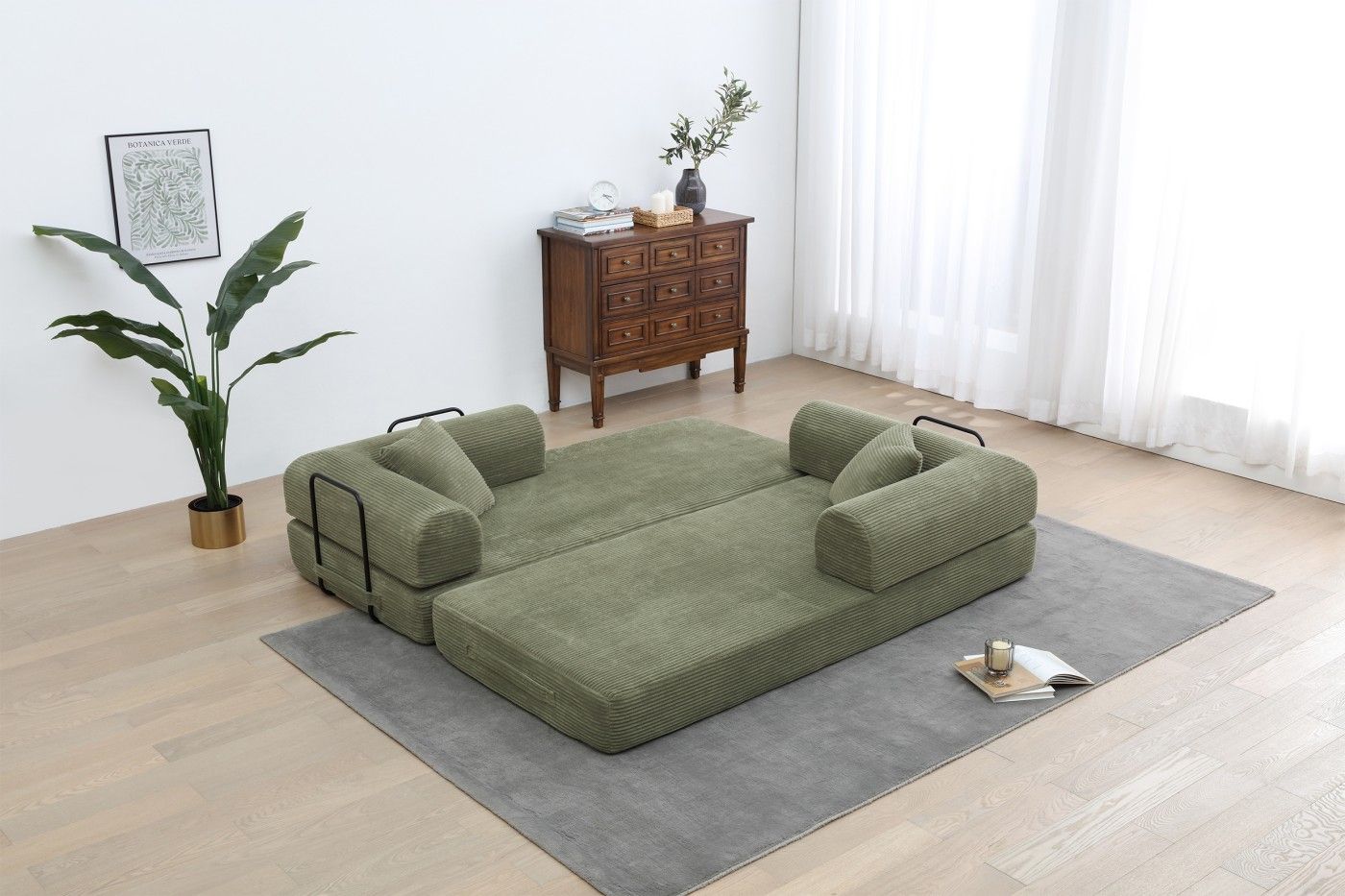 Foldable Sofa Bed, 77.9'' Folding Floor Couch, Compressed Convertable Sleeper Sofa, Memory Foam Couch with Pillow Back Support Armrest, 4-in-1 Futon Sofa Bed for Living Room, Army green