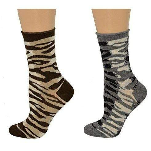 Sierra Socks Zebra Pattern Hi Anklet Casual Cotton Women's 2 Pair Pack