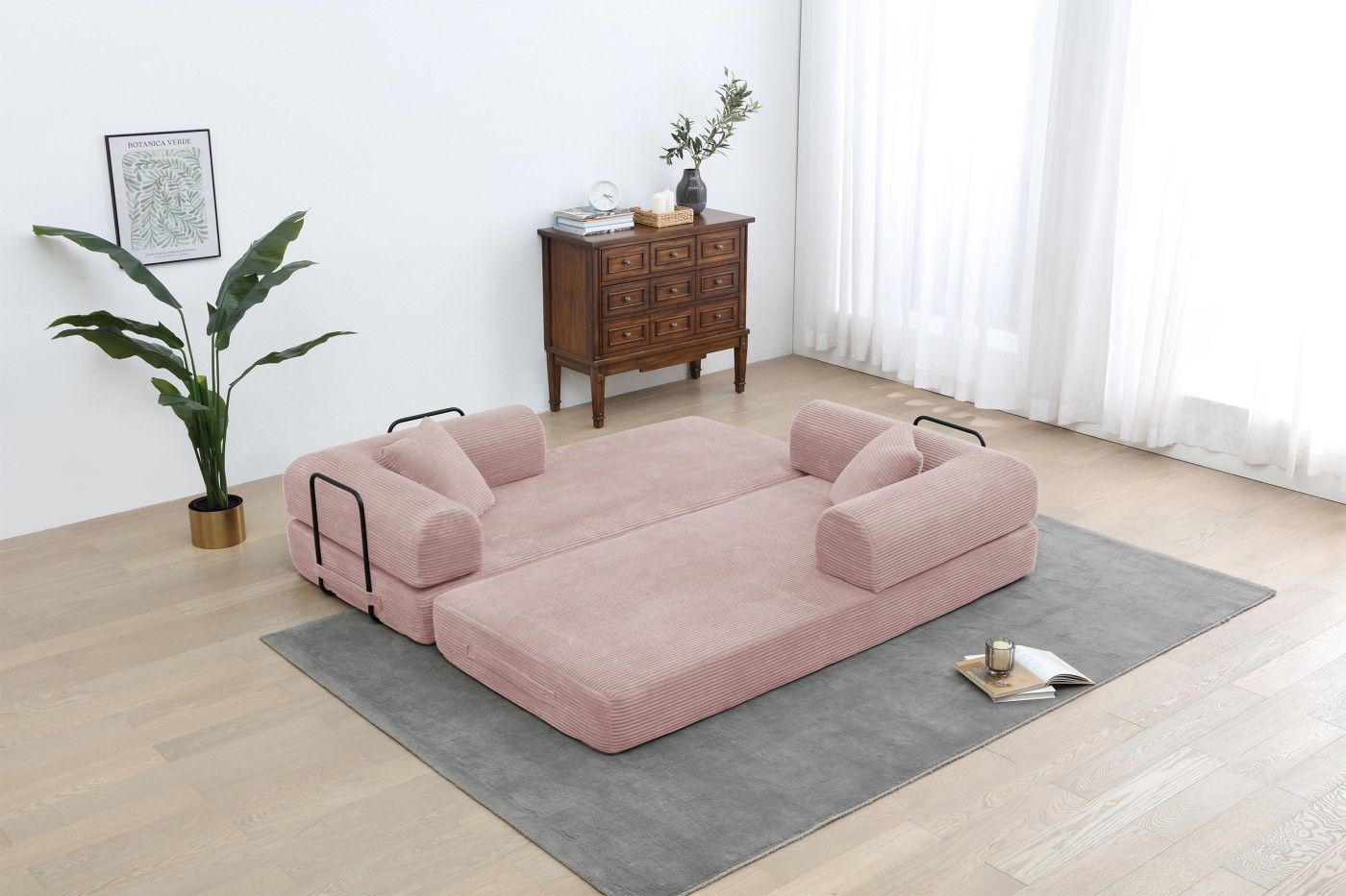 77.9'' Convertible Folding Sofa Bed – 4-in-1 Modular Floor Couch, Corduroy Small Cloud Couch, Compressed Foldable Sleeper Sofa, King Size Futon for Bedroom, Guest Room (Pink)