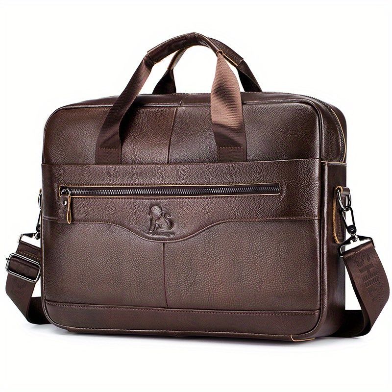 1pc Men's Briefcase, Genuine Leather Men's Bag, Official Bag, 15 Inch Computer Bag, Men's Portable Shoulder Business Bag
