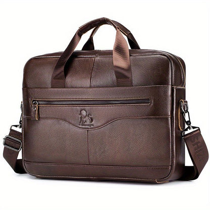 1pc Men's Briefcase, Genuine Leather Men's Bag, Official Bag, 15 Inch Computer Bag, Men's Portable Shoulder Business Bag