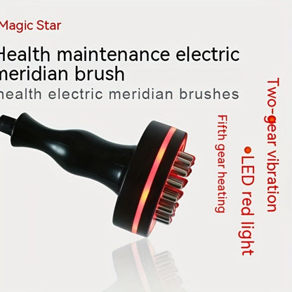 Meridian Brush, LED Red Light Heating Scraping Device Body Brush, Vibration Body Massager Scrub Brush - Black