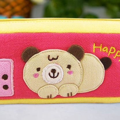 [Happy Day] Embroidered Applique Pencil Pouch Bag / Cosmetic Bag / Carrying Case (7.5*2.5*1.6)