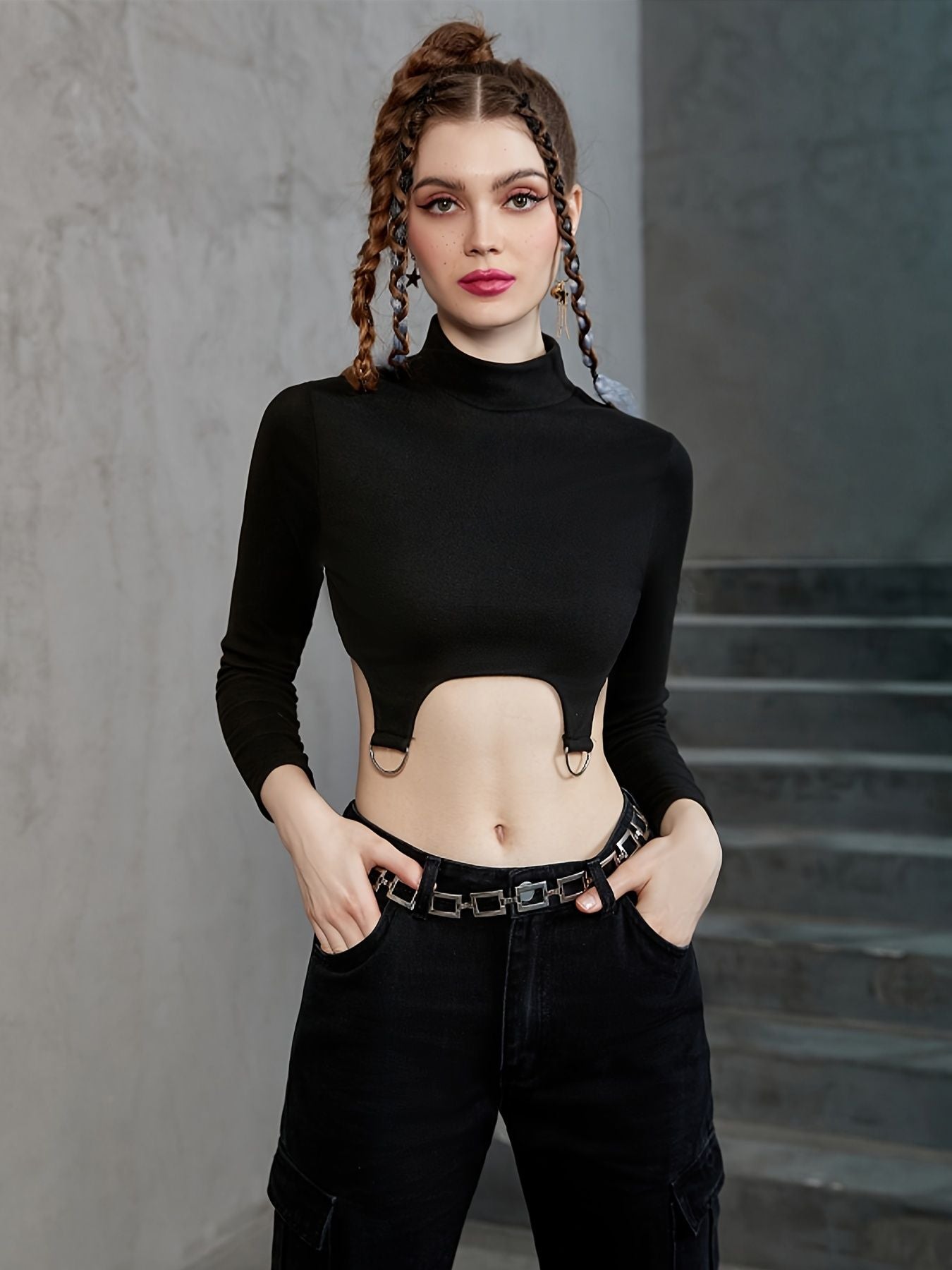 Stylish Skinny Stretchy Top, Long Sleeve Turtle Neck Solid Top, Casual Every Day Tops, Women's Clothing