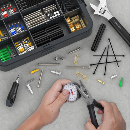 Hand Tool Set,DIY Set Accessory Tools,With Screwdriver Wrench Hammer Tape Plier,Cold Pressed Round Terminals Hexagon Socket Head Cap Screws,includes All Essential Tools for Home (1, BZD-01S)