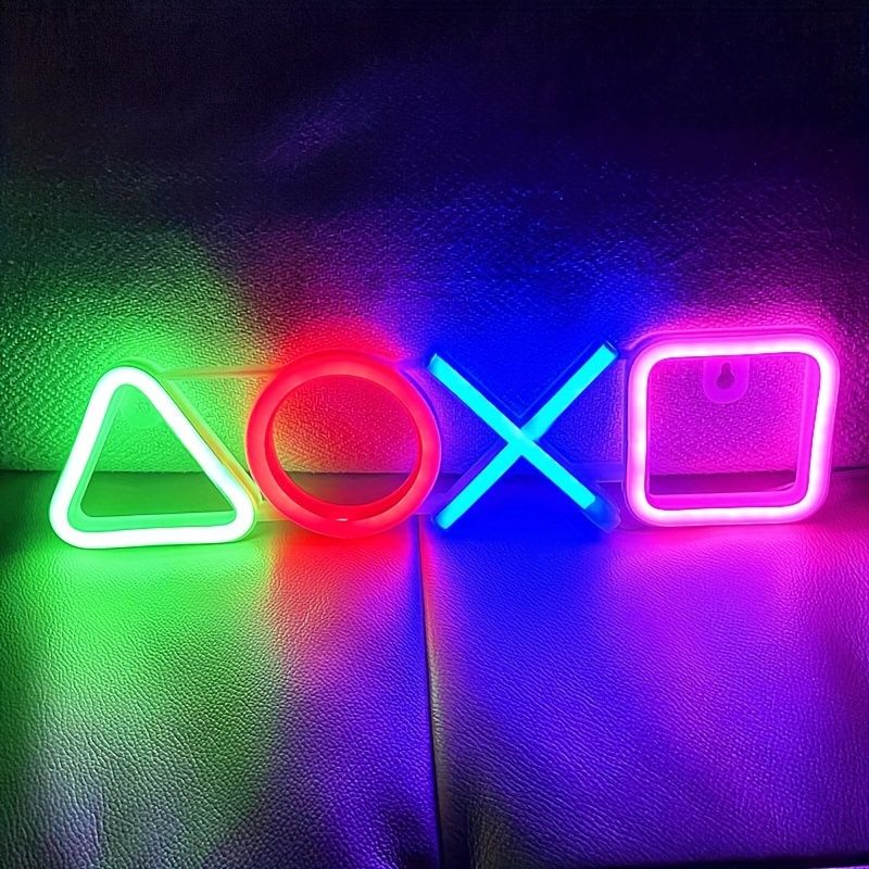 1pc PS Game Symbol Shape Neon Sign, PS Game Chart Lamp Battery/USB Power Supply, Used For Table And Wall Decoration Lights, Suitable For Game Room Dormitory Day Home Decoration, 13.7x3.4in