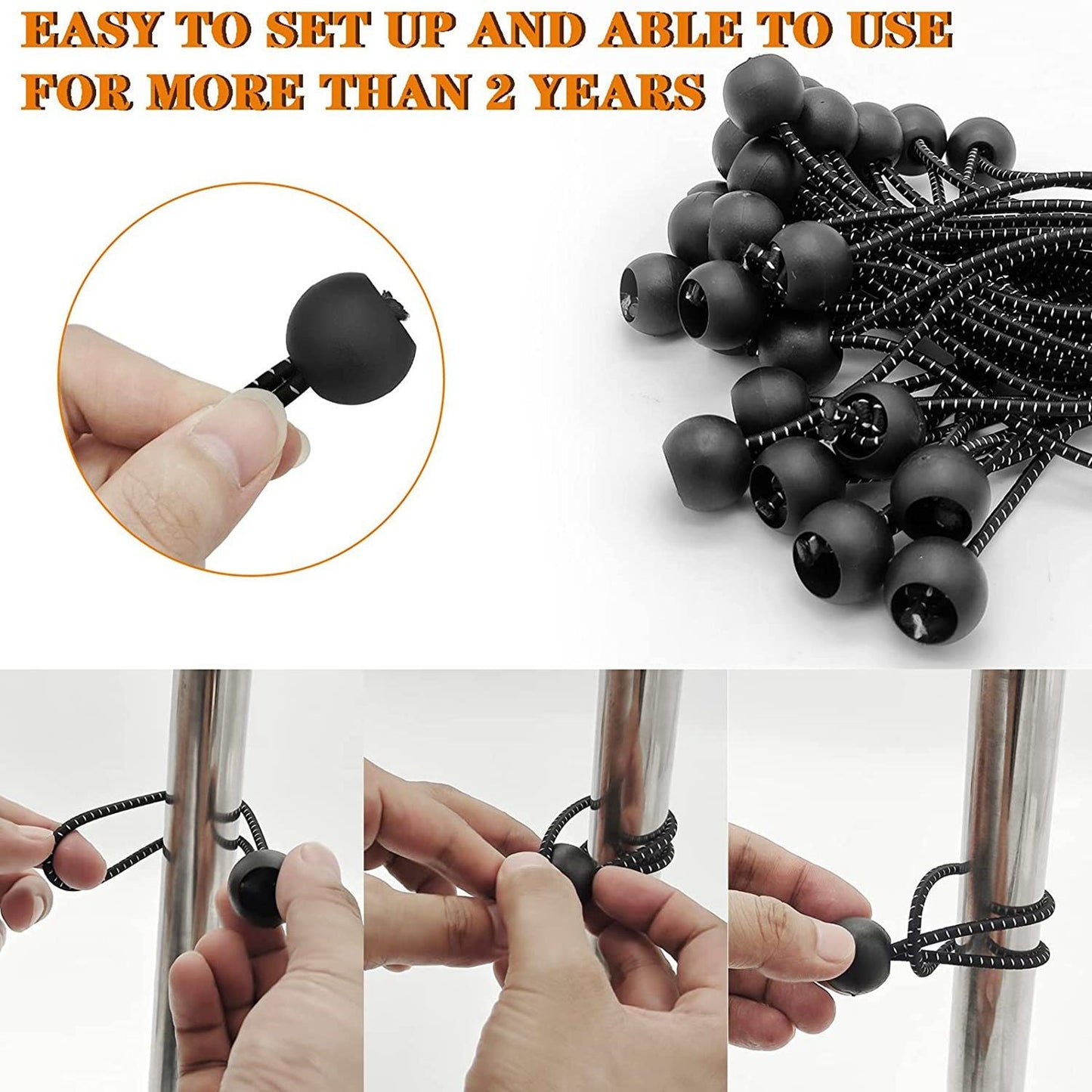 20pcs 6 Inch Bungee Cords, Bungee Balls, Bungee Cords With Balls, Elastic String Ties For Camping, Tents, Tarp, Canopy Shelter, Wall Pipe, Holding Wire And UV Resistant