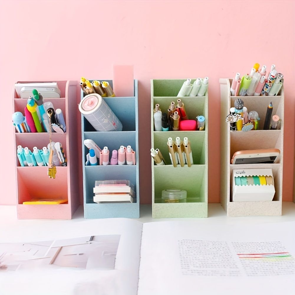 4pcs Multi-Functional Pen/Pencil Markers Holder, Diagonal Matte Pen Holder, Desk Desktop Storage Box, Stationery Rack Frosted Transparent