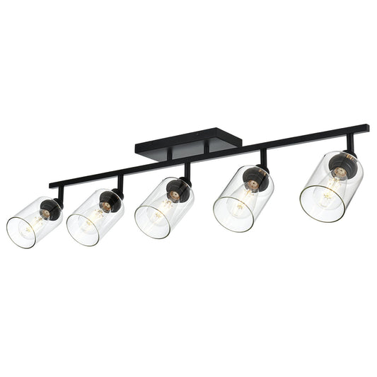 5-Light Vanity Light Bathroom Fixture with Clear Glass Shade Multi-Directional Rotating Metal Ceiling Spotlight Fixture with Adjustable Track Heads