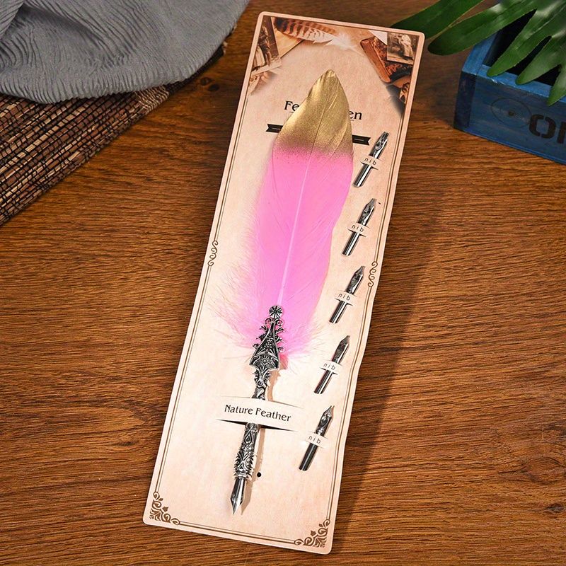 European And American Retro Feather Pen Dipping Pen Enterprise Business Gift Birthday Stainless Steel Signature Pen Teacher Gift Birthday Gift