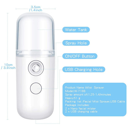 Portable Nano Facial Mist - Handy Steamer for Hydrating and Mist Hand Eyelash Extensions - 30ml USB Mist Handy Steamer for Facial Hydrating