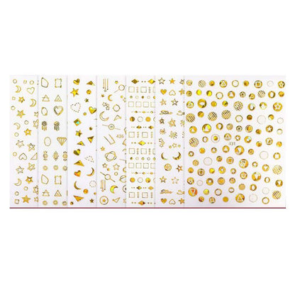 8 Sheets Self-Adhesive Gold Color Random Patterned Metallic Nail Sticker DIY Nail Art Decoration Decals Nail Decals