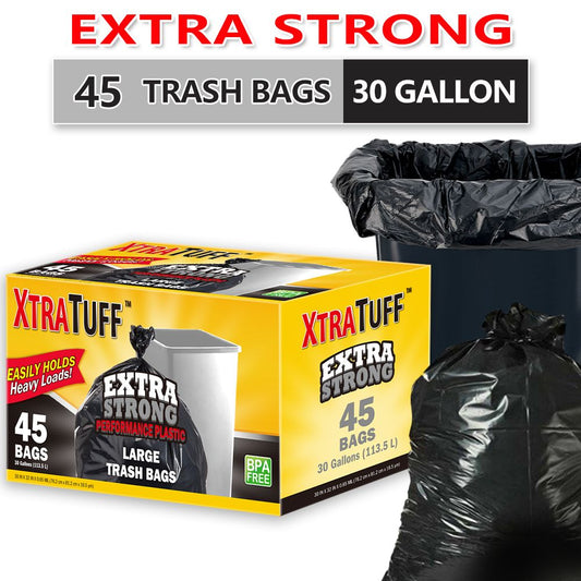 45 Pieces Puncture Tear Resistant Trash Bags, 30 Gallon Capacity, Multipurpose Cleaning Supplies For Industrial, Garden, Home, And Commercial Use - Durable, Leak-Proof