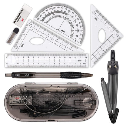 8pcs Deli Compass Ruler Set With Ruler Protractor Compass Eraser 0.7mm Lead Refills Mechanical Pencil Simple Multifunctional Portable Student Drawing Tool
