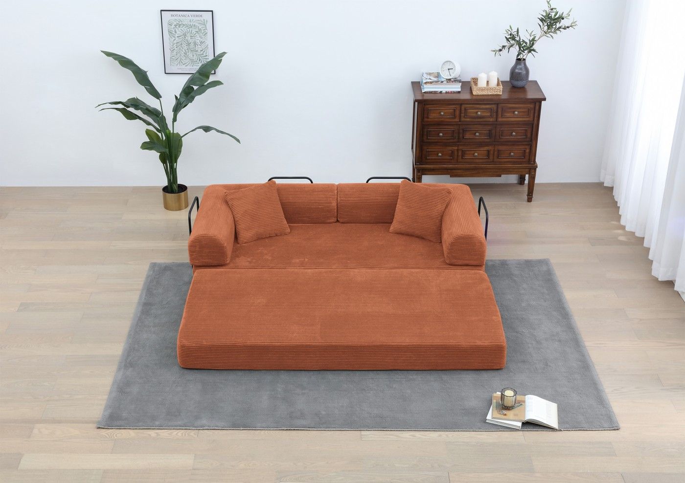 Foldable Sofa Bed, 77.9'' Folding Floor Couch, Compressed Convertable Sleeper Sofa, Memory Foam Couch with Pillow Back Support Armrest, 4-in-1 Futon Sofa Bed for Living Room, Army green