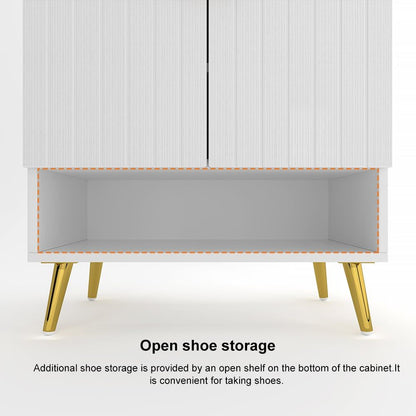 Yellar Nordic Entryway White Shoe Storage Cabinet with Doors & Open Shelves 5-Tier