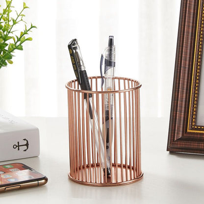 Metal Iron Penholder Office Storage And Sorting Basket Stationery Makeup Brush Storage Bucket Multifunctional Penholder