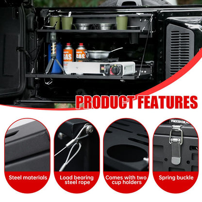 Tailgate Table Molle Panel for Ford Bronco 2021-2024 2-Tier Foldable Rear Storage Cargo Rack Shelf Camping Desk