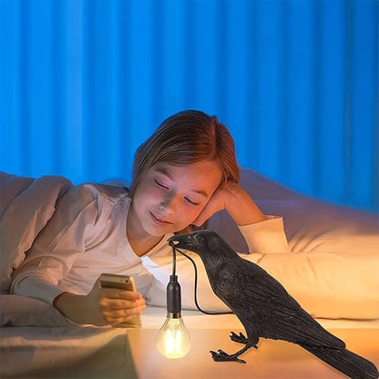 Raven Table Lamp Birds Desk Lamp Resin Crow Wall Sconce Creative Night Light Modern Art Fixture For Living Room Bedside Bedroom Office Study Dorm Decor With US Plug, Black /White(Bulb Included)