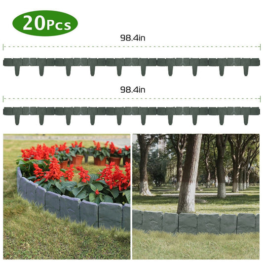 20 PCS Cobbled Stone Effect Plastic Garden Lawn Border Edging