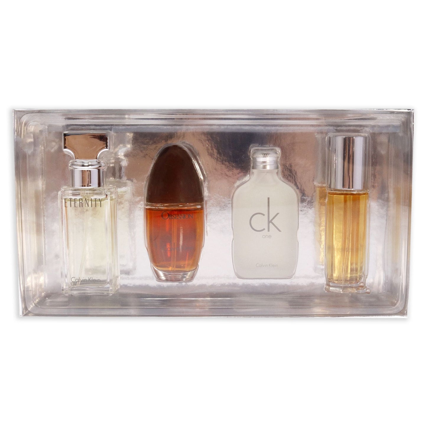 Calvin Klein Variety by Calvin Klein for Women - 4 Pc Mini Gift Set 0.5oz Obsession EDP Spray, 0.5oz CK One EDT Splash, 0.5oz Eternity EDP Spray, 0.5oz Escape EDP Spray