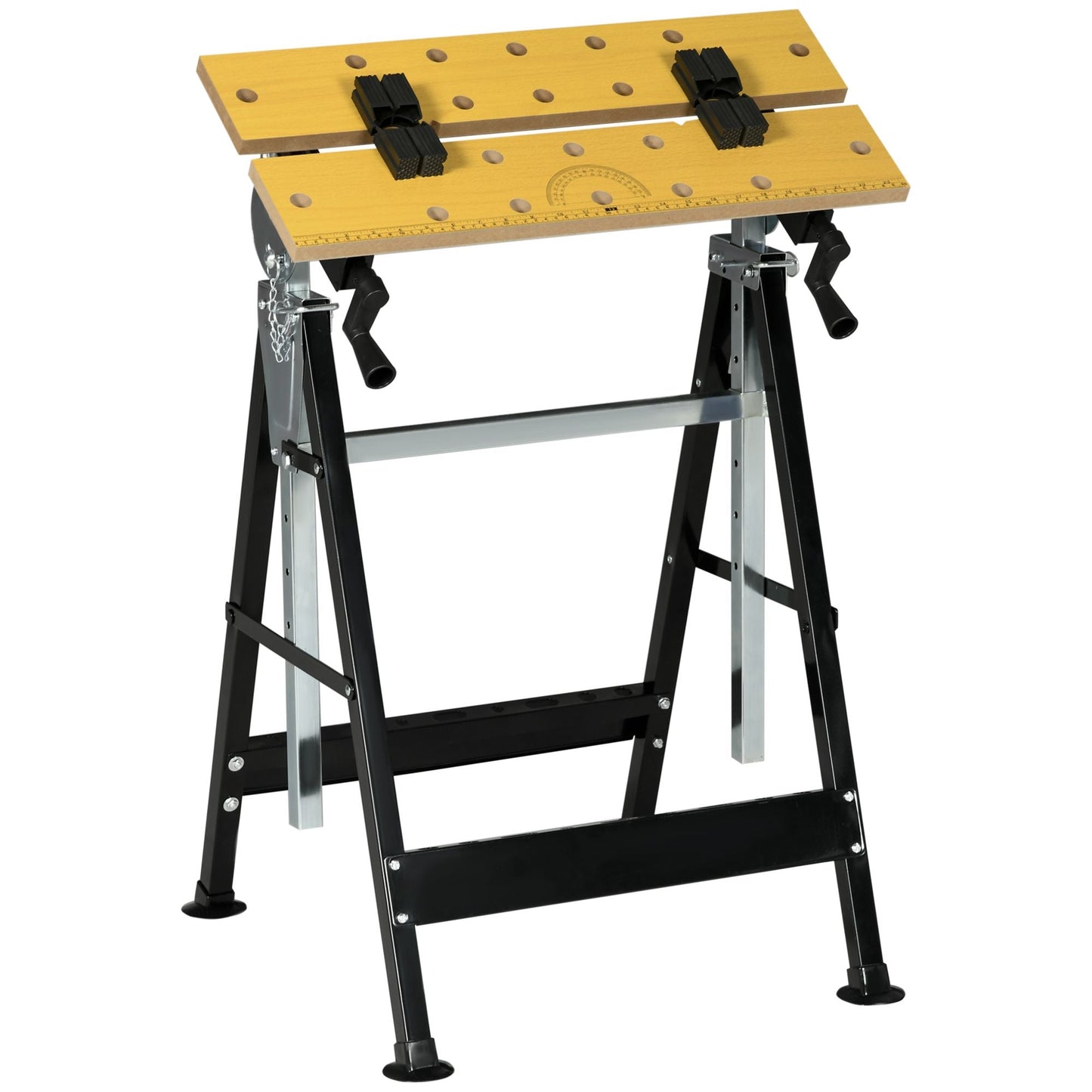 HOMCOM Work Bench Tool Stand with Adjustable Height and Angle, Carpenter Saw Table with 4 Clamps, Steel Frame, 220lbs Capacity