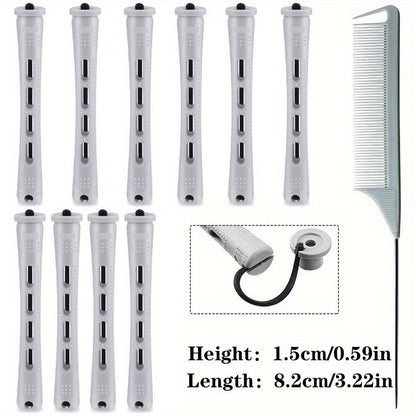 10pcs Professional Hair Perm Rods with Comb and Elastic Rubber Bands - Short Curlers for Perfect Hair Styling and Hairdressing