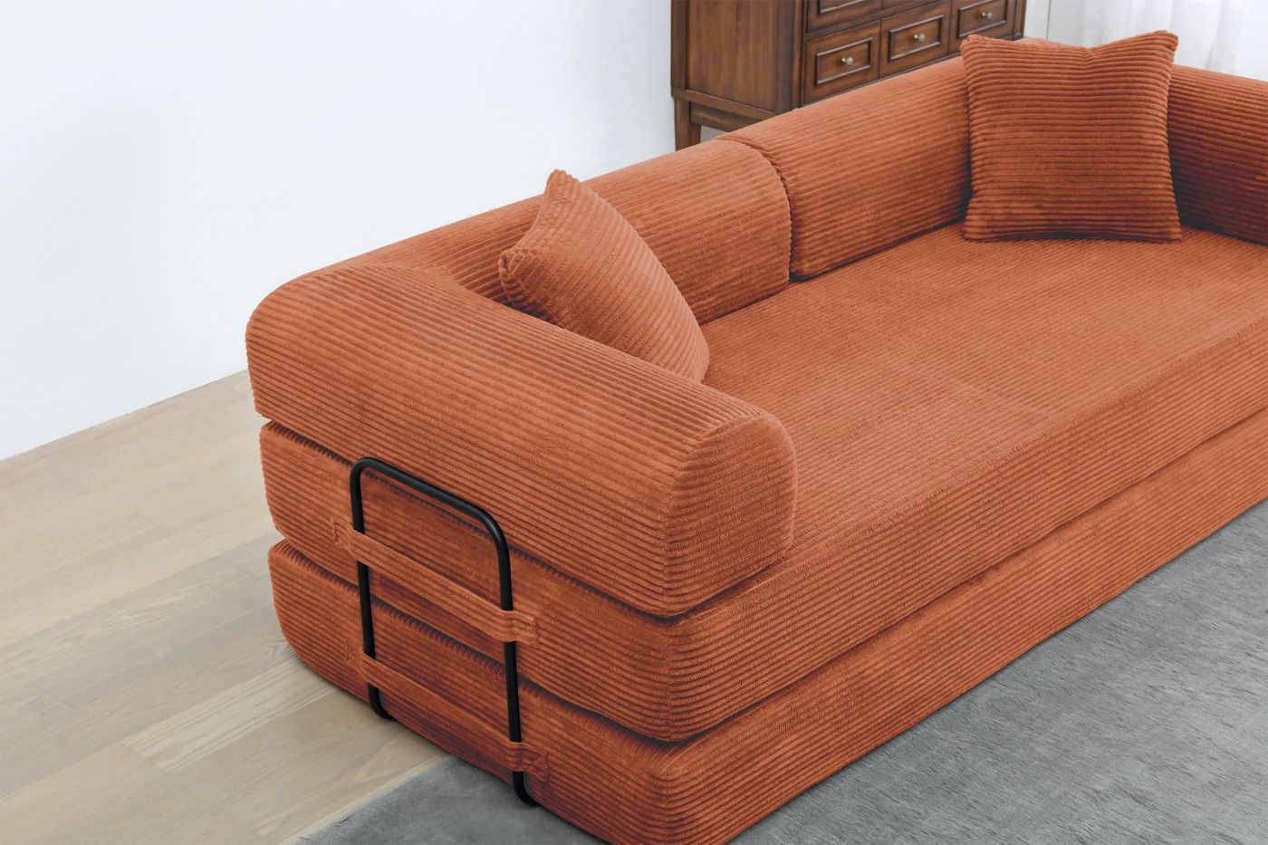 77.9'' Convertible Folding Sofa Bed – 4-in-1 Modular Floor Couch, Corduroy Small Cloud Couch, Compressed Foldable Sleeper Sofa, King Size Futon for Bedroom, Guest Room (Pink)