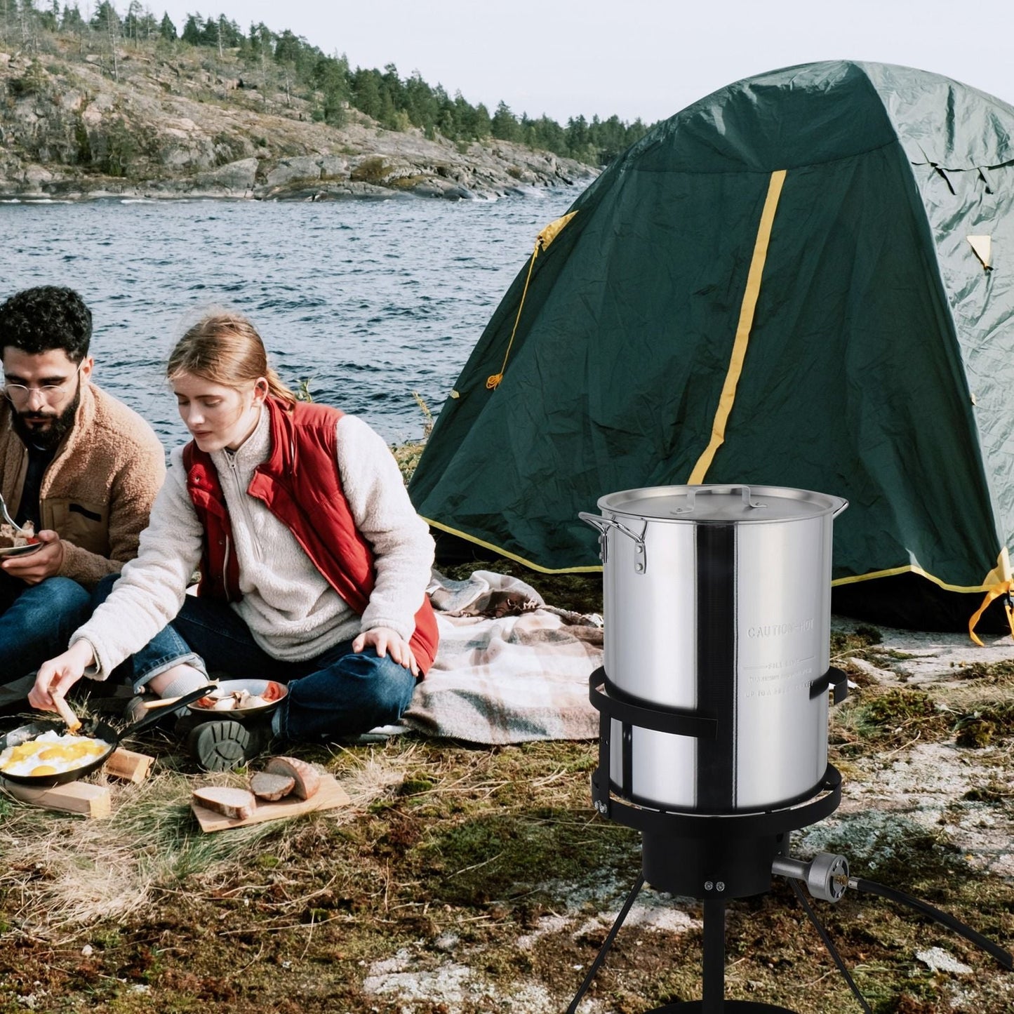 30QT Propane Turkey Fryer Set Silver Aluminum Pot with Black Round Iron Stand Outdoor Gas Deep Fryer Kit for Frying Turkey Seafood and Boiling Crawfish Backyard Cooking Equipment