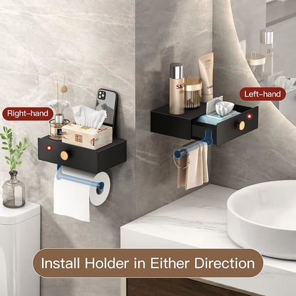 Toilet Paper Holder with Shelf Black Wipes Dispenser for Bathroom