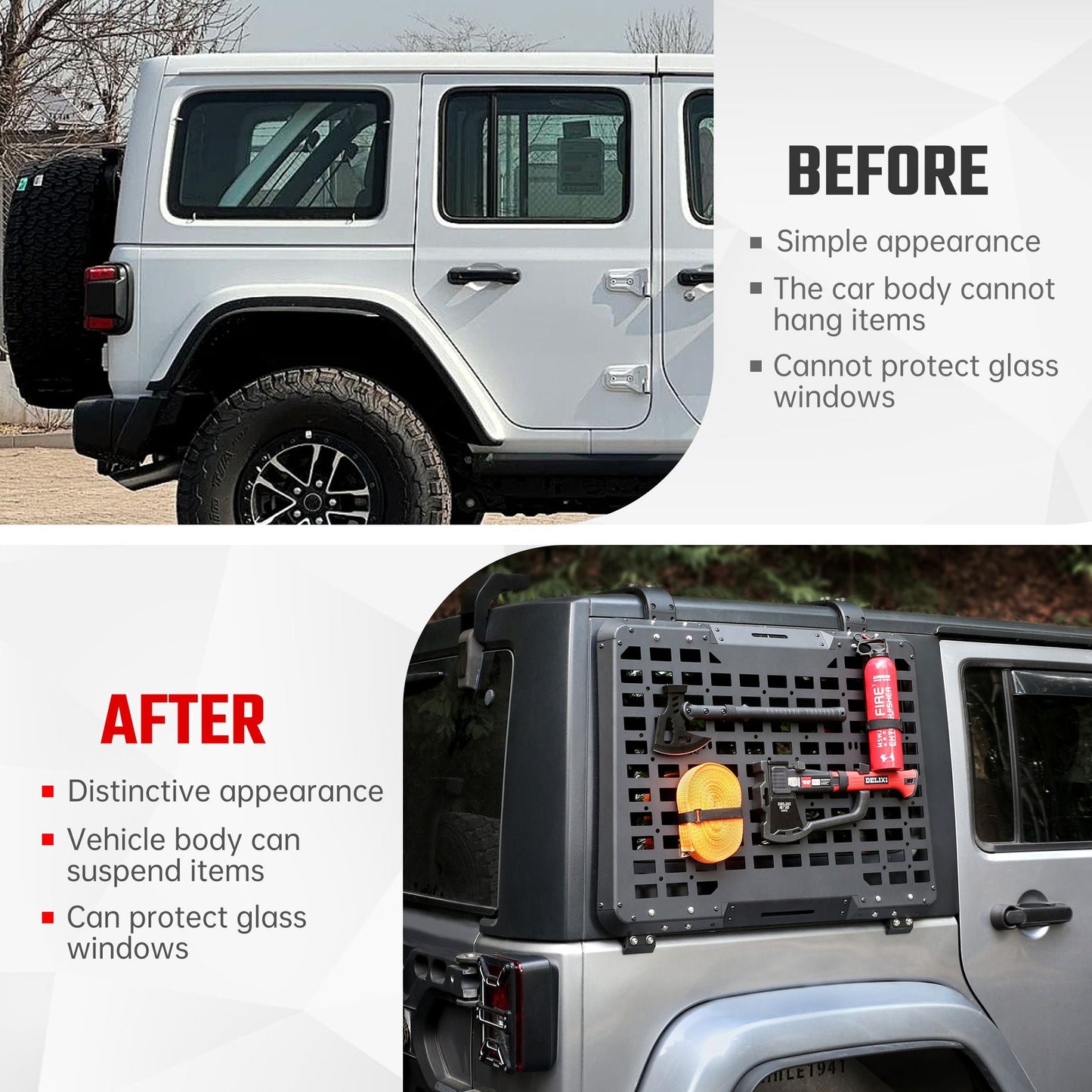 Rear Window Storage Panel,Window Cargo Shelf Compatible with Jeep Wrangler 2007-2018 JK 4 Doors Tactical Storage System Multifunctional Flank Kit 2PCS