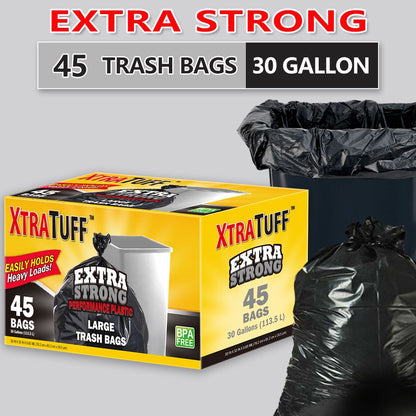 45 Pieces Puncture Tear Resistant Trash Bags, 30 Gallon Capacity, Multipurpose Cleaning Supplies For Industrial, Garden, Home, And Commercial Use - Durable, Leak-Proof