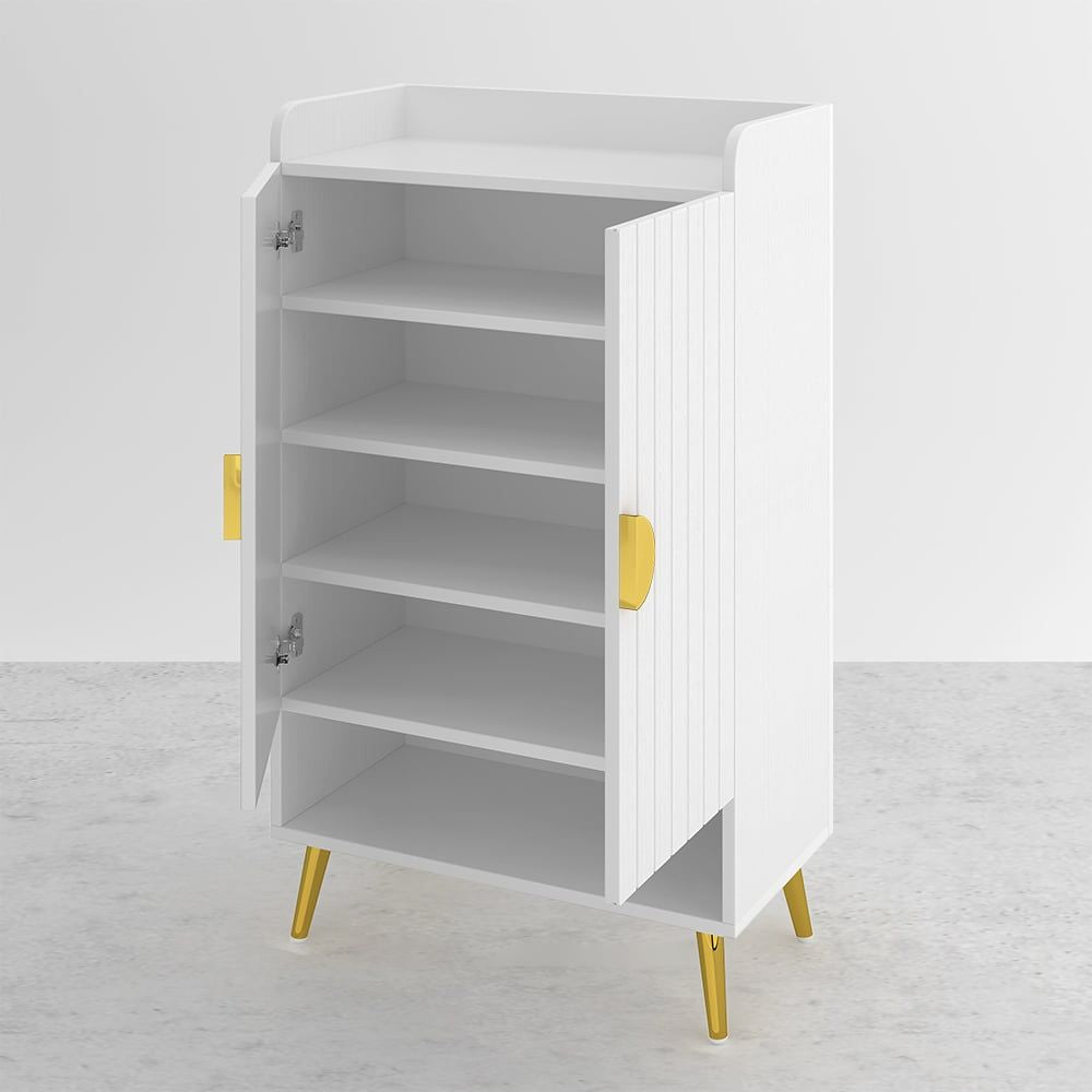 Yellar Nordic Entryway White Shoe Storage Cabinet with Doors & Open Shelves 5-Tier